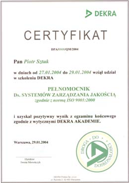 Certificat ISO 9001-2000 Mandataire
